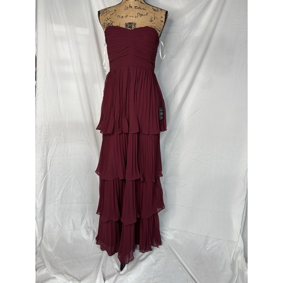 Lulus Burgundy Strapless Tiered Maxi Dress Size M New With Tags - Picture 2 of 9